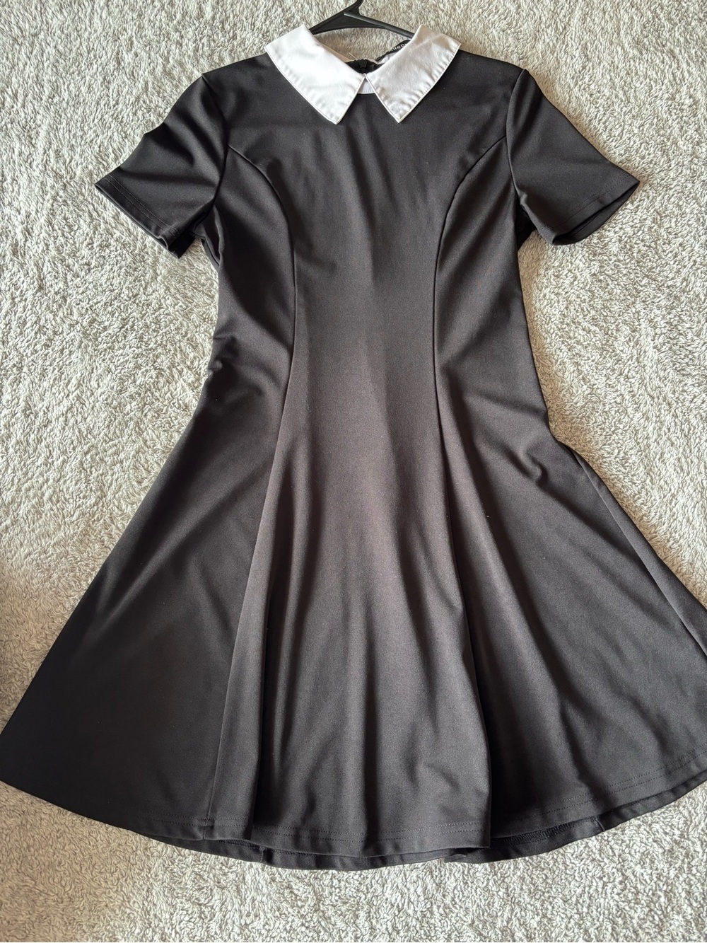 Allegra K Black Fit-and-Flare Mini Dress with White Peter Pan Collar